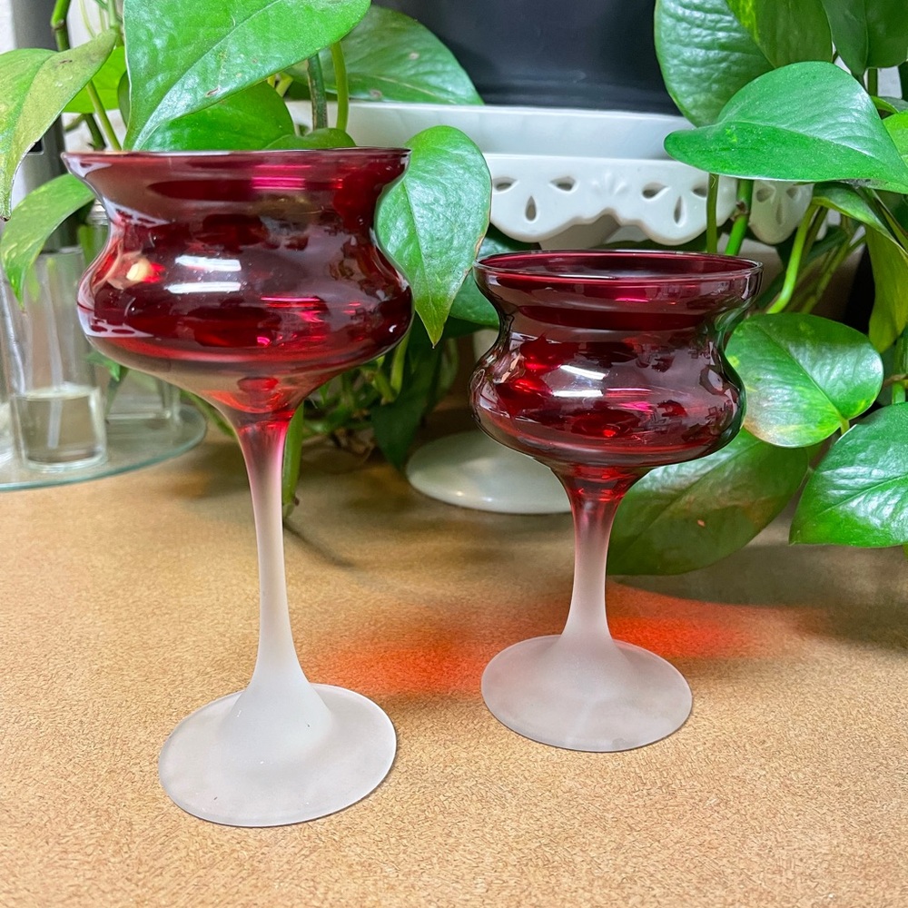 Vintage Rubiat LE Smith Glass Candlelight Candle Holders Ruby Red Set/2
